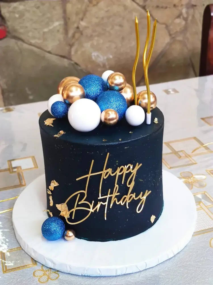 Black, Blue & Gold Luxury cake by Bilkis Cakes and Bakes